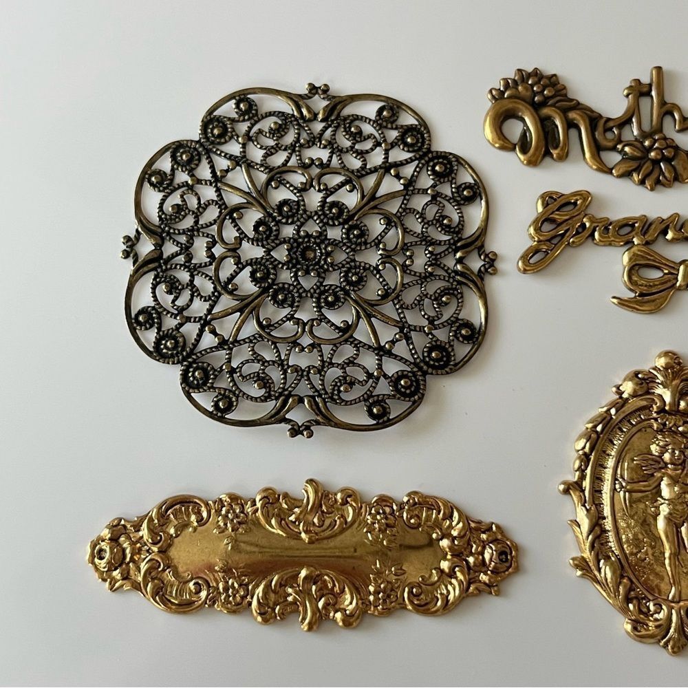 Vintage Brass Metal Stampings & Filigree Lot - Picture 2 of 5